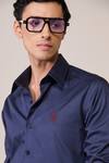 Shop_S&N By Shantnu Nikhil_Blue Cotton Embroidery Navy Slim Fit Designer Shirt _Online_at_Aza_Fashions