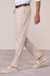 Buy_S&N By Shantnu Nikhil_Beige Rayon, Twill Slim Fit Ecru Trouser _Online_at_Aza_Fashions
