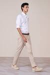 Buy_S&N By Shantnu Nikhil_Beige Rayon, Twill Slim Fit Ecru Trouser _at_Aza_Fashions