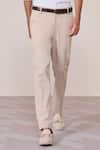 Shop_S&N By Shantnu Nikhil_Beige Rayon, Twill Slim Fit Ecru Trouser _at_Aza_Fashions