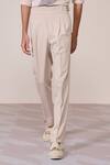 Buy_S&N By Shantnu Nikhil_Beige Linen Ecru Slim Fit Trouser _Online_at_Aza_Fashions