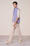 S&N By Shantnu Nikhil_Blue Rayon Embroidery Ecru Slim Fit Nehru Jacket _Online_at_Aza_Fashions