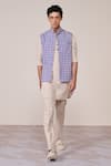 Buy_S&N By Shantnu Nikhil_Blue Rayon Embroidery Ecru Slim Fit Nehru Jacket _at_Aza_Fashions