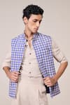 Buy_S&N By Shantnu Nikhil_Blue Rayon Embroidery Ecru Slim Fit Nehru Jacket _Online_at_Aza_Fashions