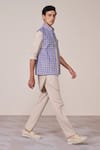 Shop_S&N By Shantnu Nikhil_Blue Rayon Embroidery Ecru Slim Fit Nehru Jacket _Online_at_Aza_Fashions