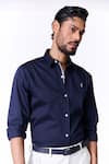 Buy_S&N By Shantnu Nikhil_Blue Cotton, Lycra Embroidery Navy Slim Fit Designer Shirt _Online_at_Aza_Fashions