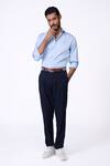 Buy_S&N By Shantnu Nikhil_Blue Cotton, Lycra Embroidery Light Slim Fit Designer Shirt _at_Aza_Fashions