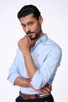 Shop_S&N By Shantnu Nikhil_Blue Cotton, Lycra Embroidery Light Slim Fit Designer Shirt _Online_at_Aza_Fashions