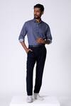 Buy_S&N By Shantnu Nikhil_Navy Cotton Embroidery Striped Slim Fit Shirt _at_Aza_Fashions