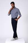 S&N By Shantnu Nikhil_Navy Cotton Embroidery Striped Slim Fit Shirt _Online_at_Aza_Fashions