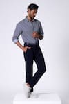 Buy_S&N By Shantnu Nikhil_Navy Cotton Embroidery Striped Slim Fit Shirt _Online_at_Aza_Fashions