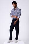 S&N By Shantnu Nikhil_Blue Cotton Embroidery Navy Striped Designer Shirt _Online_at_Aza_Fashions