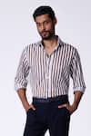 Buy_S&N By Shantnu Nikhil_Brown Cotton Embroidery Striped Designer Shirt _Online_at_Aza_Fashions