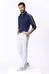 S&N By Shantnu Nikhil_Blue Cotton, Lycra Navy Striped Piping Slim Fit Shirt _Online_at_Aza_Fashions