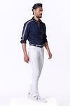 Shop_S&N By Shantnu Nikhil_Blue Cotton, Lycra Navy Striped Piping Slim Fit Shirt _Online_at_Aza_Fashions