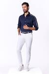 Buy_S&N By Shantnu Nikhil_Blue Cotton, Lycra Navy Striped Piping Slim Fit Shirt _at_Aza_Fashions
