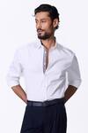 Shop_S&N By Shantnu Nikhil_White Cotton, Lycra Slim Fit Designer Shirt _Online_at_Aza_Fashions
