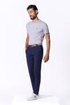 S&N By Shantnu Nikhil_Blue Spandex Embroidery Navy Slim Fit Trouser _Online_at_Aza_Fashions
