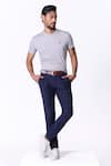 Buy_S&N By Shantnu Nikhil_Blue Spandex Embroidery Navy Slim Fit Trouser _at_Aza_Fashions