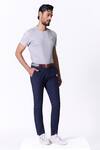 Buy_S&N By Shantnu Nikhil_Blue Spandex Embroidery Navy Slim Fit Trouser _Online_at_Aza_Fashions