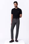 Buy_S&N By Shantnu Nikhil_Gray Spandex Embroidery Olive Slim Fit Trouser _at_Aza_Fashions