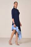 S&N By Shantnu Nikhil_Blue Viscose, Spandex, Jersey Embroidery Round Neck Denim Dress _Online_at_Aza_Fashions