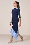 Buy_S&N By Shantnu Nikhil_Blue Viscose, Spandex, Jersey Embroidery Round Neck Denim Dress _Online_at_Aza_Fashions