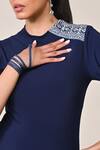 Shop_S&N By Shantnu Nikhil_Blue Viscose, Spandex, Jersey Embroidery Round Neck Denim Dress _Online_at_Aza_Fashions