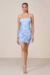 Buy_S&N By Shantnu Nikhil_Blue Jersey, Spandex Light Acanthus Print Dress _at_Aza_Fashions