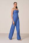 S&N By Shantnu Nikhil_Blue Spandex, Viscose Bandeau Neck Denim Corset Jumpsuit _Online_at_Aza_Fashions