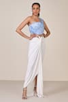S&N By Shantnu Nikhil_Blue Jersey, Spandex Asymmetric Light Designer Top _Online_at_Aza_Fashions
