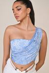 Shop_S&N By Shantnu Nikhil_Blue Jersey, Spandex Asymmetric Light Designer Top _Online_at_Aza_Fashions
