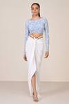 Buy_S&N By Shantnu Nikhil_Blue Jersey, Spandex Boat Neck Light Designer Top With Patchwork _at_Aza_Fashions