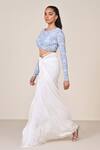 Shop_S&N By Shantnu Nikhil_Blue Jersey, Spandex Boat Neck Light Designer Top With Patchwork _Online_at_Aza_Fashions