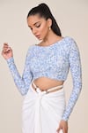 S&N By Shantnu Nikhil_Blue Jersey, Spandex Boat Neck Light Designer Top With Patchwork _at_Aza_Fashions