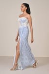 S&N By Shantnu Nikhil_Blue Jersey, Spandex, Lace Embroidery Sweetheart Light Applique Corset Gown _Online_at_Aza_Fashions