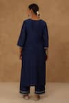 Shop_Charu Makkar_Navy Silk, Chanderi Embroidery Split V-neck Blue Kurta Pant Set _at_Aza_Fashions