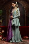Shop_Miku Kumar_Green Tissue, Organza Embroidery V-neck Sea Neer Sharara Set _Online_at_Aza_Fashions