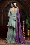 Miku Kumar_Green Tissue, Organza Embroidery V-neck Sea Neer Sharara Set _Online_at_Aza_Fashions