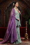 Buy_Miku Kumar_Green Tissue, Organza Embroidery V-neck Sea Neer Sharara Set 