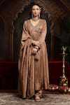 Miku Kumar_Brown Tissue, Organza Embroidery V-neck Lavanya Anarkali Set _at_Aza_Fashions