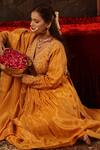Buy_Miku Kumar_Yellow Tissue, Organza Embroidery V-neck Mustard Hand Anarkali Set _Online