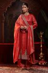 Buy_Miku Kumar_Red Tissue, Organza Embroidery Round Neck Prisha Suit Set _at_Aza_Fashions
