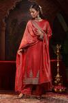Miku Kumar_Red Tissue, Organza Embroidery Round Neck Prisha Suit Set _at_Aza_Fashions