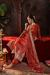 Buy_Miku Kumar_Red Tissue, Organza Embroidery Round Neck Prisha Suit Set 