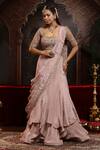Buy_Miku Kumar_Lilac Tissue, Organza Embroidery Square Neck Hand Lehenga Set _at_Aza_Fashions