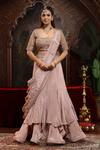 Shop_Miku Kumar_Lilac Tissue, Organza Embroidery Square Neck Hand Lehenga Set 