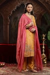 Buy_Miku Kumar_Yellow Tissue, Organza Embroidery V-neck Hand Vanya Suit Set _Online_at_Aza_Fashions