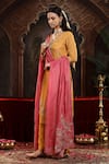 Shop_Miku Kumar_Yellow Tissue, Organza Embroidery V-neck Hand Vanya Suit Set _Online_at_Aza_Fashions