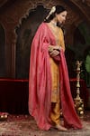 Miku Kumar_Yellow Tissue, Organza Embroidery V-neck Hand Vanya Suit Set _at_Aza_Fashions